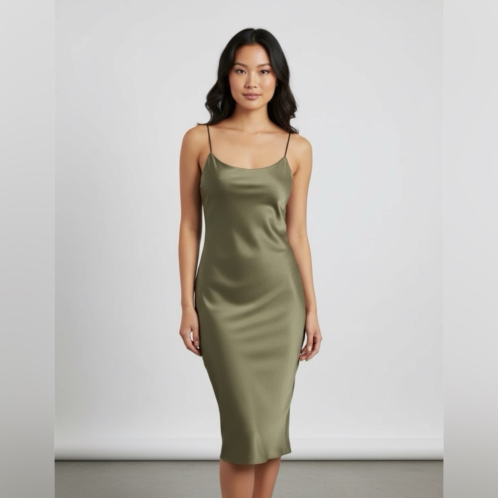 PrettyLittleThing  Womens Cami Midi Dress Sleeveless Scoop Neck Green Size 10